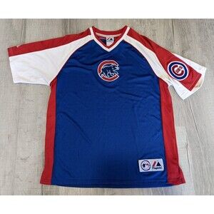 Chicago Cubs MLB Majestic Patched Pullover V-Neck Jersey Men's Shirt